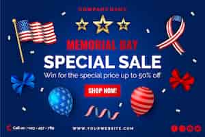 Free vector realistic memorial day sale banner template