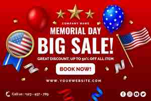 Free vector realistic memorial day sale banner template