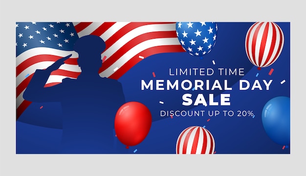 Realistic memorial day sale horizontal banner template