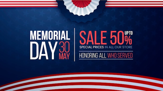 Free vector realistic memorial day sale horizontal banner template