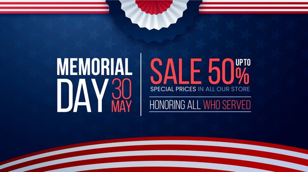 Realistic memorial day sale horizontal banner template