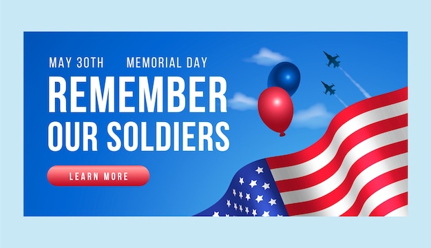 Realistic memorial day sale horizontal banner template