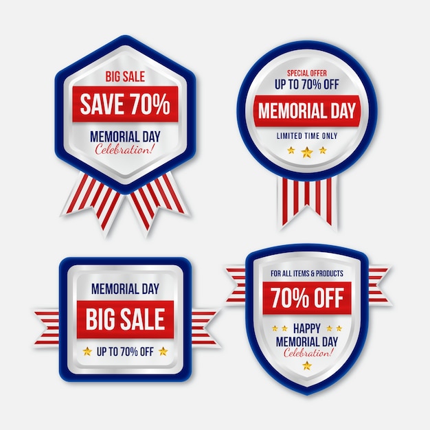 Free vector realistic memorial day sale labels collection