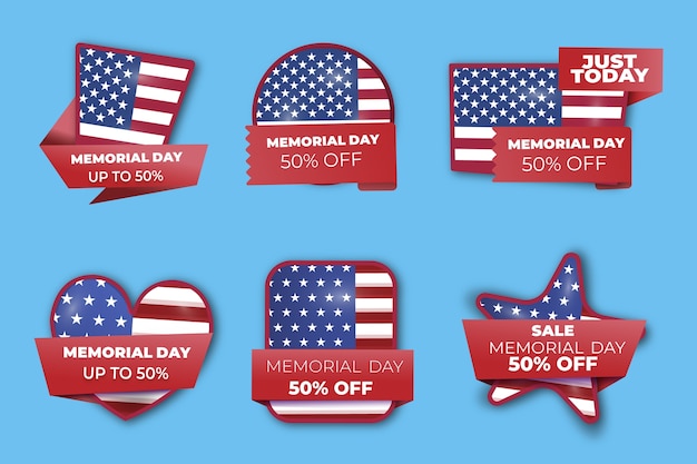 Free vector realistic memorial day sale labels collection