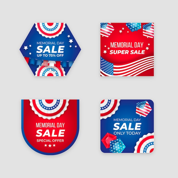 Free vector realistic memorial day sale labels collection