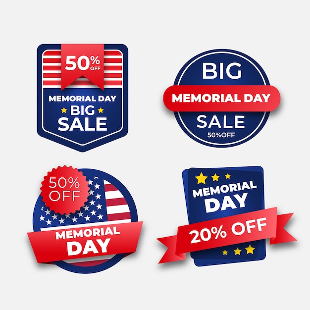 Realistic memorial day sale labels collection