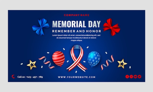 Realistic memorial day social media promo template