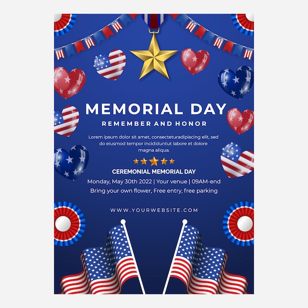 Free vector realistic memorial day vertical flyer template