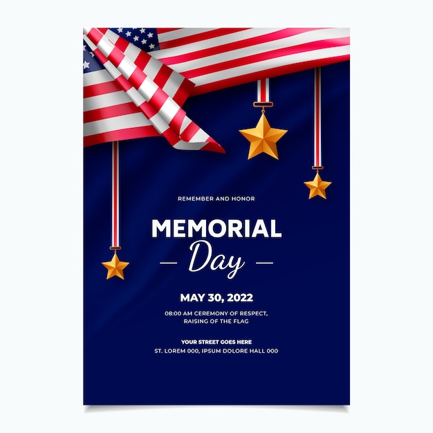 Realistic memorial day vertical flyer template