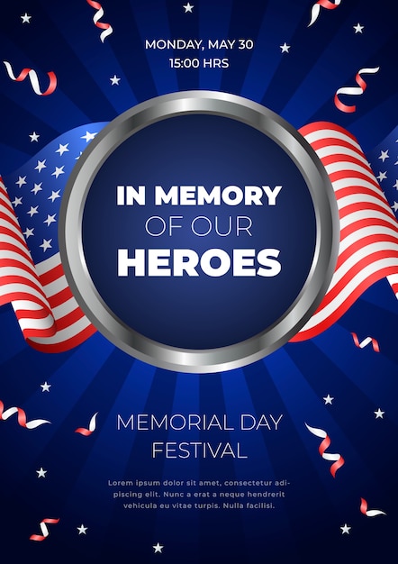 Realistic memorial day vertical flyer template