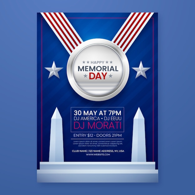 Realistic memorial day vertical flyer template