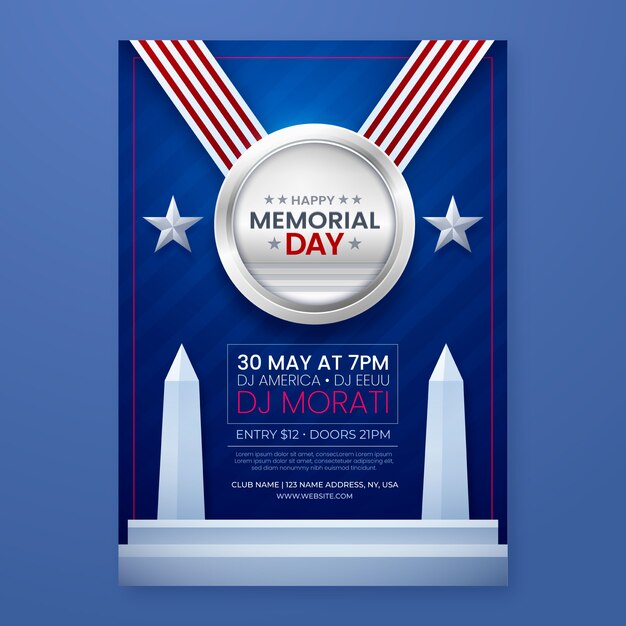 Realistic memorial day vertical flyer template