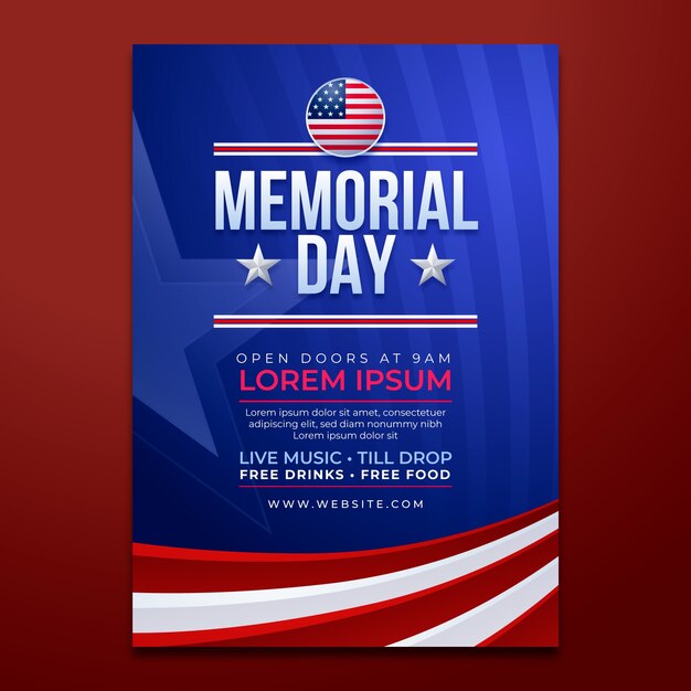 Realistic memorial day vertical poster template