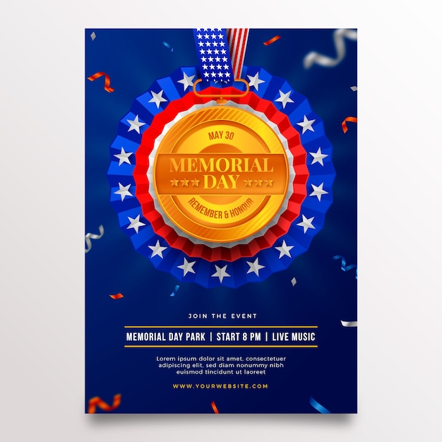 Realistic memorial day vertical poster template