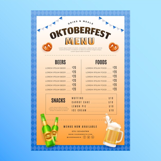 realistic menu template for oktoberfest beer festival celebration