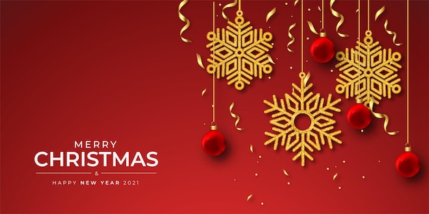 Realistic merry christmas banner background with elegant christmas decoration