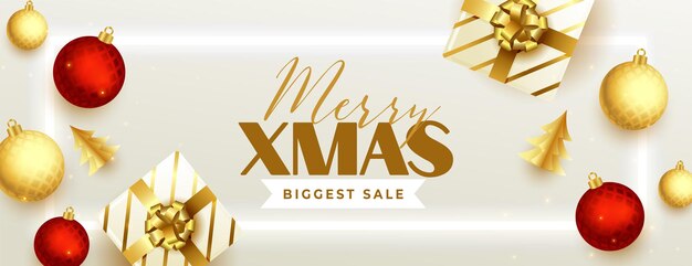 Realistic merry christmas festival sale decorative banner