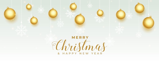 Free vector realistic merry christmas golden balls decorative banner design