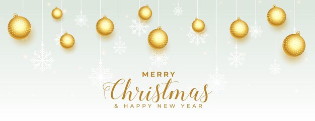 Realistic merry christmas golden balls decorative banner design