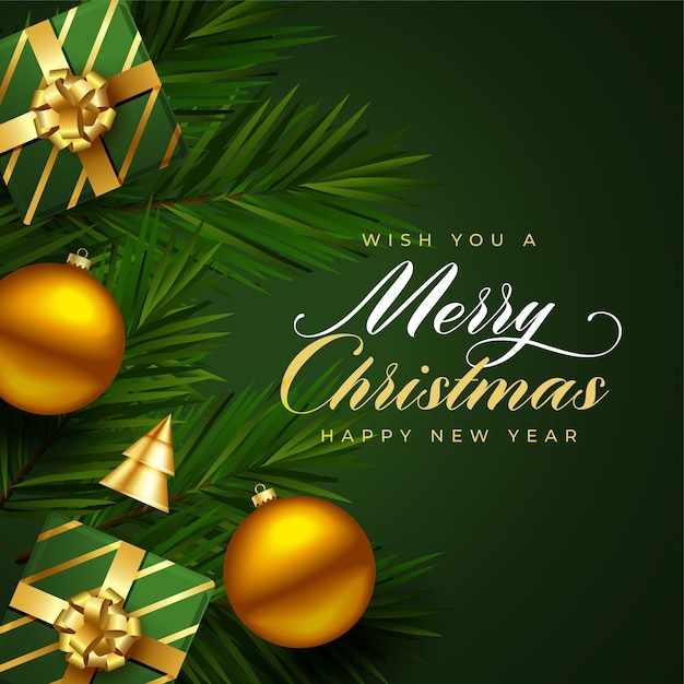 Realistic merry christmas greeting background with xmas elements design vector illustration