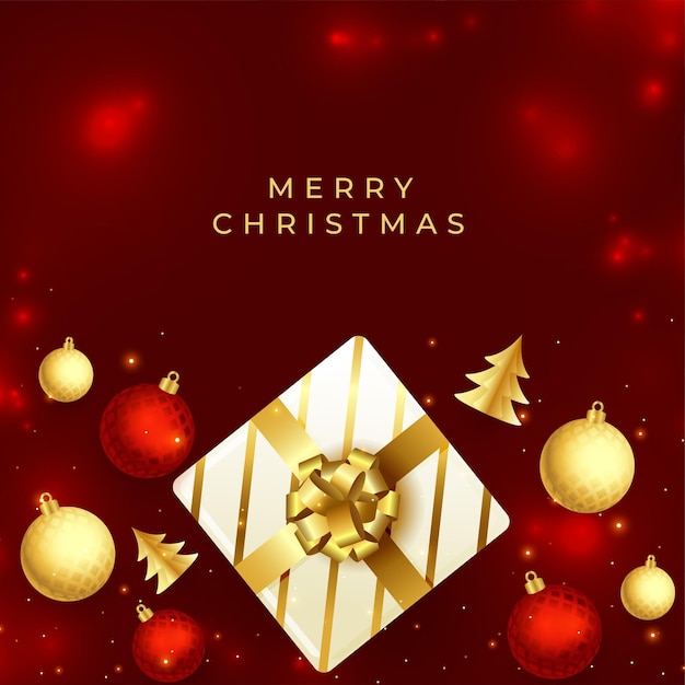 Free vector realistic merry christmas greeting with gift boxes and xmas balls decoration