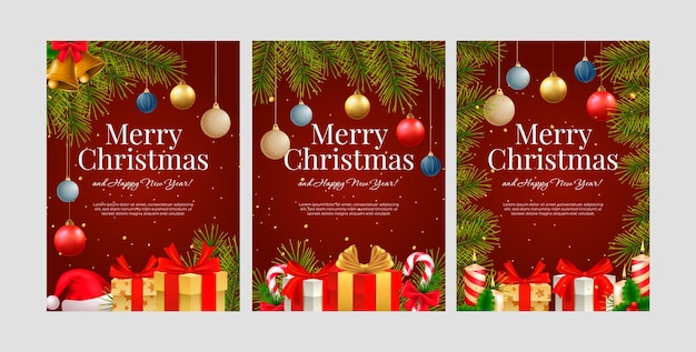 Free vector realistic merry christmas season greeting cards set