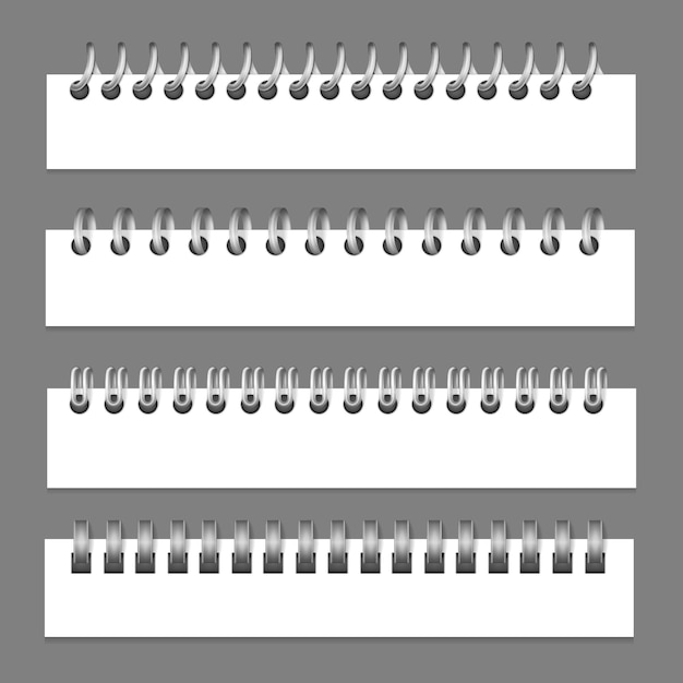 Free vector realistic metal binders paper set of isolated images with top views of notebook sheets with holes vector illustration