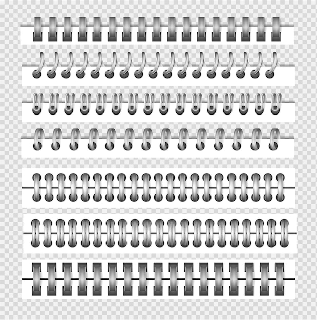 Free vector realistic metal binders set with isolated top view images of metal notepad separators of different shape vector illustration