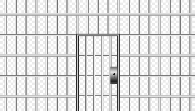 Realistic metal prison bars with jail door