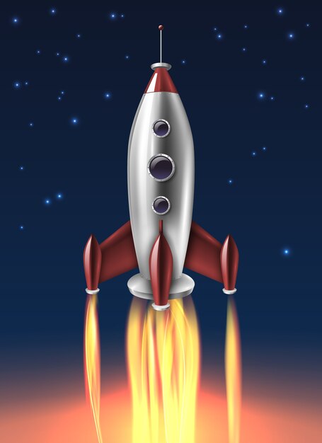 Realistic Metal Rocket Launch Background Poster