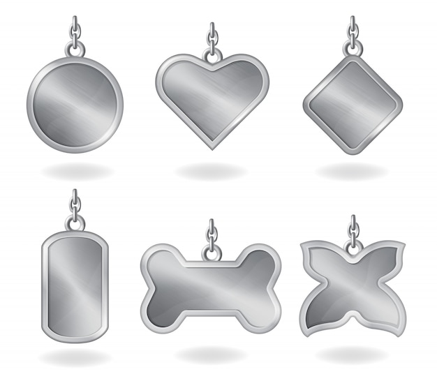 Free vector realistic metal silver tags different shapes