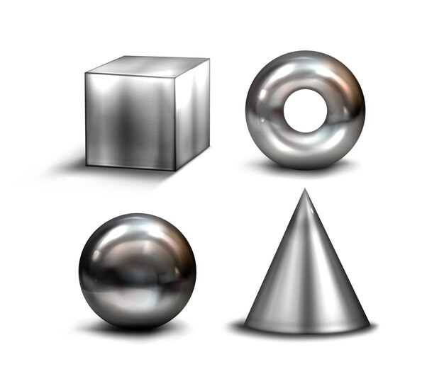 Realistic metal spheres and shapes collection