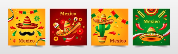 무료 벡터 현실적인 멕시코 모자 카드 컬렉션
