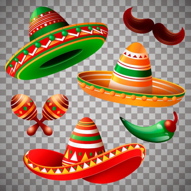 Realistic mexican hat collection