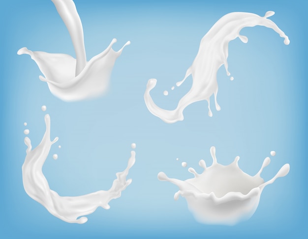현실적인 우유 또는 요구르트 밝아진, 흐르는 크림, 추상 흰색 오 점, 유백색 소용돌이