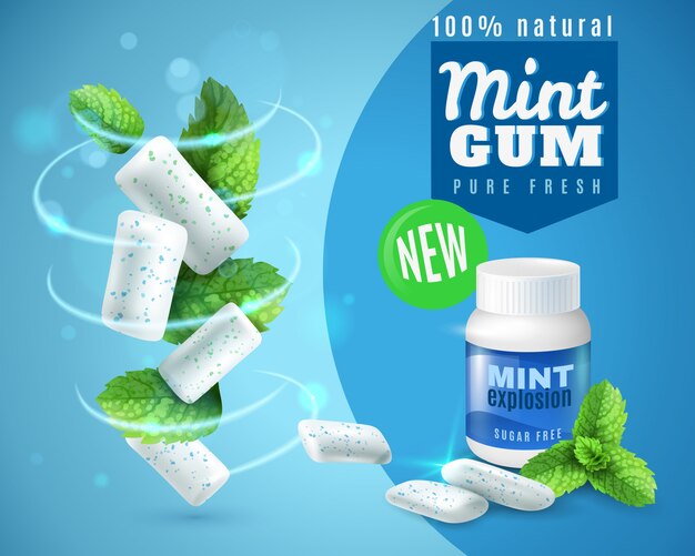 Realistic mint gum poster