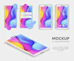 Free vector realistic mobile phone smartphone user interface ui mockup set with isolated images of smartphones home screen vector illustration