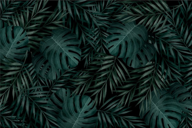 Free vector realistic monochromatic tropical leaves background