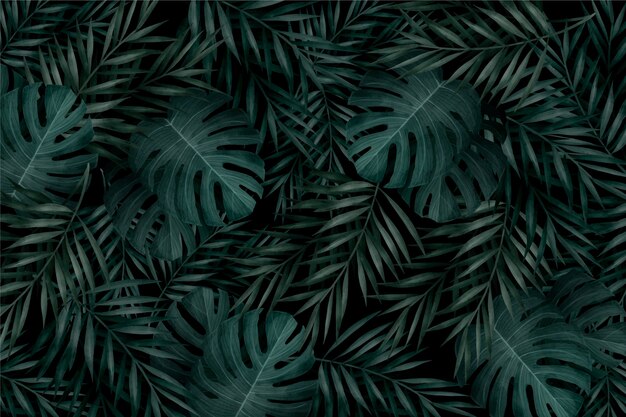 Realistic monochromatic tropical leaves background