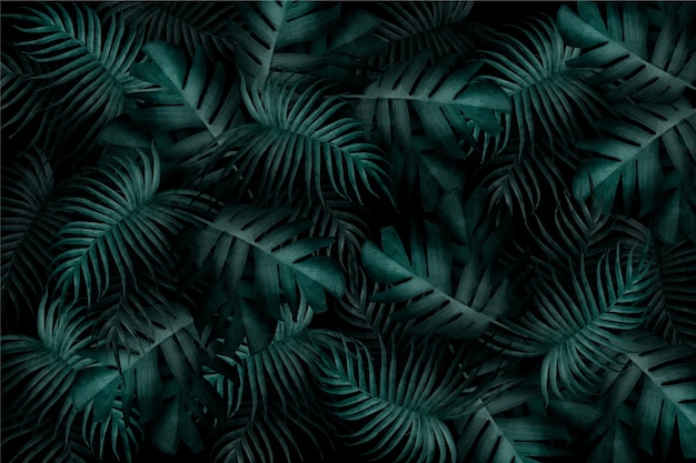 Realistic monochromatic tropical leaves wallpaper