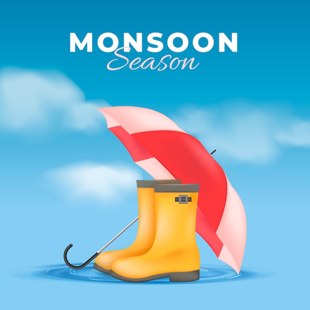 Realistic monsoon season illustration