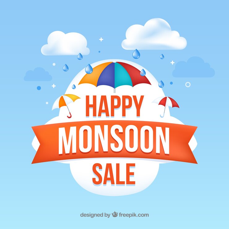 मुफ़्त वेक्टर realistic monsoon season sale composition