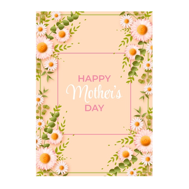 Free vector realistic mothers day greeting card template with flowers