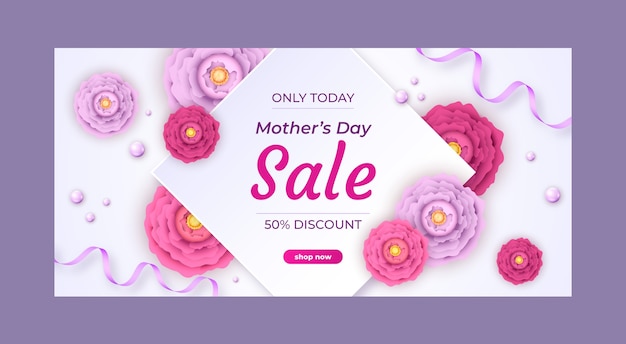 Free vector realistic mothers day sale horizontal banner template