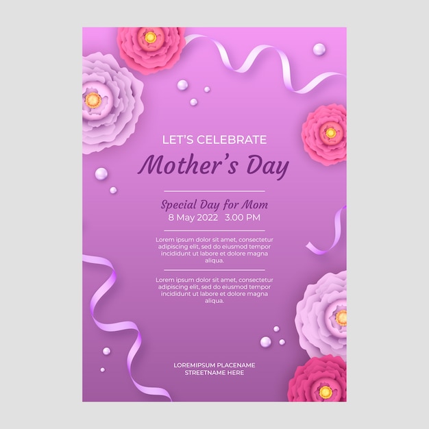 Free vector realistic mothers day vertical flyer template