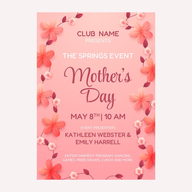 Realistic mothers day vertical poster template