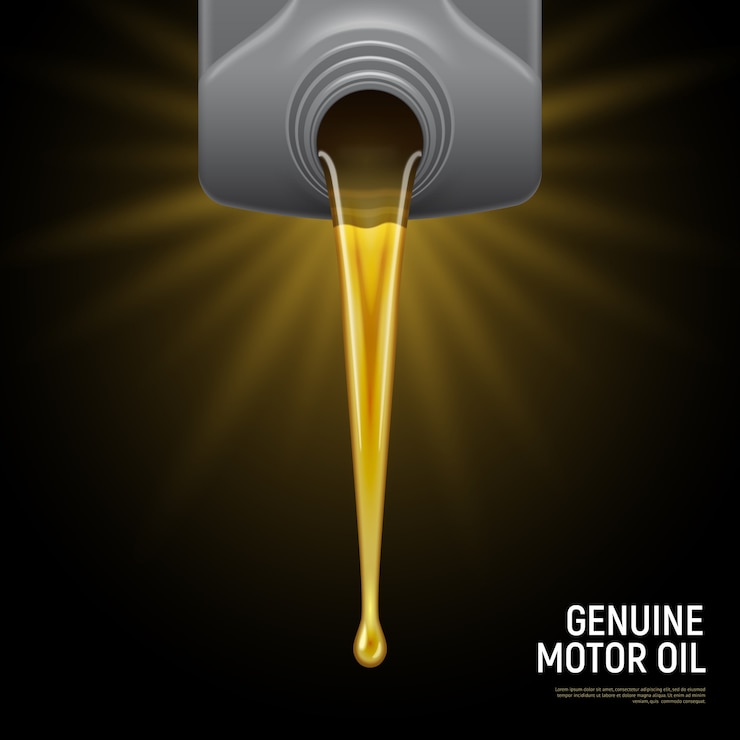Free Vector realistic motor oil black  with genuine motor oil headline and flowing liquid