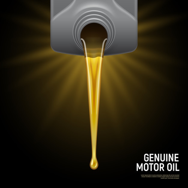 Realistic motor oil black  with genuine motor oil headline and flowing liquid