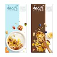 무료 벡터 현실적인 muesli 배너 템플릿 세트