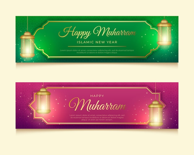 Realistic muharram banners set